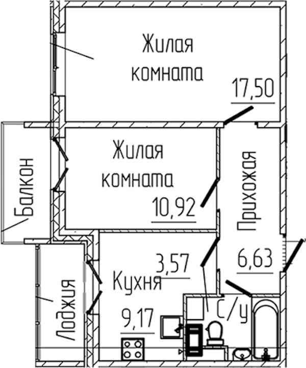 2-комнатная квартира 50.76 м², 4/8 эт., ЖК «SERTOLOVO PARK»